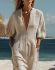 Amelia | Vestito midi a righe da donna con bottoni