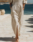 Amelia | Vestito midi a righe da donna con bottoni