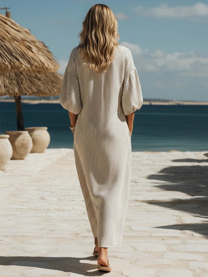 Amelia | Vestito midi a righe da donna con bottoni