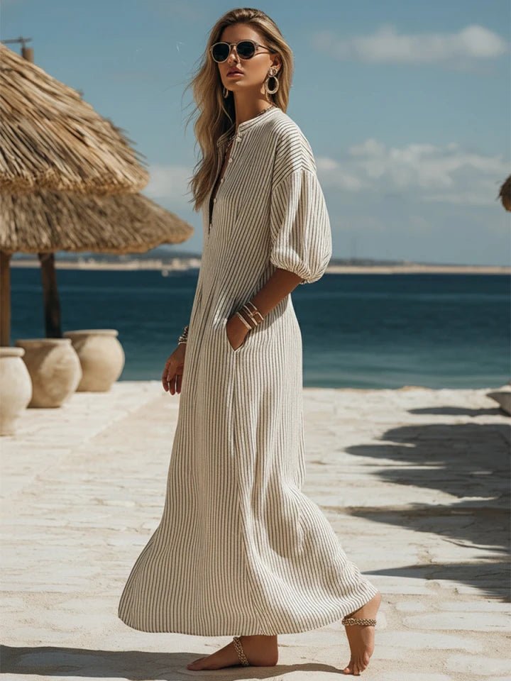 Amelia | Vestito midi a righe da donna con bottoni