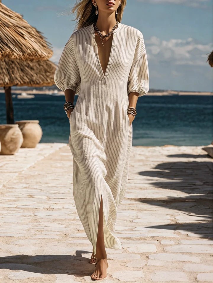 Amelia | Vestito midi a righe da donna con bottoni