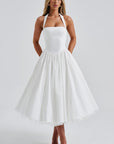Ariana | Abito midi con scollo all'americana da donna per invitate a matrimoni