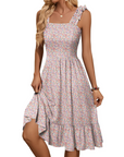 Vestito Midi Donna Armenia – Vestito Estivo con Scollo Quadrato e Spalline Elastiche, Taglio A-Line Fluido con Volant