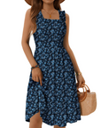 Vestito Midi Donna Armenia – Vestito Estivo con Scollo Quadrato e Spalline Elastiche, Taglio A-Line Fluido con Volant