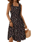 Vestito Midi Donna Armenia – Vestito Estivo con Scollo Quadrato e Spalline Elastiche, Taglio A-Line Fluido con Volant