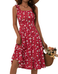 Vestito Midi Donna Armenia – Vestito Estivo con Scollo Quadrato e Spalline Elastiche, Taglio A-Line Fluido con Volant