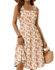 Vestito Midi Donna Armenia – Vestito Estivo con Scollo Quadrato e Spalline Elastiche, Taglio A-Line Fluido con Volant