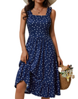 Vestito Midi Donna Armenia – Vestito Estivo con Scollo Quadrato e Spalline Elastiche, Taglio A-Line Fluido con Volant