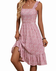 Vestito Midi Donna Armenia – Vestito Estivo con Scollo Quadrato e Spalline Elastiche, Taglio A-Line Fluido con Volant