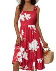 Vestito Midi Donna Armenia – Vestito Estivo con Scollo Quadrato e Spalline Elastiche, Taglio A-Line Fluido con Volant