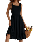 Vestito Midi Donna Armenia – Vestito Estivo con Scollo Quadrato e Spalline Elastiche, Taglio A-Line Fluido con Volant