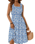 Vestito Midi Donna Armenia – Vestito Estivo con Scollo Quadrato e Spalline Elastiche, Taglio A-Line Fluido con Volant
