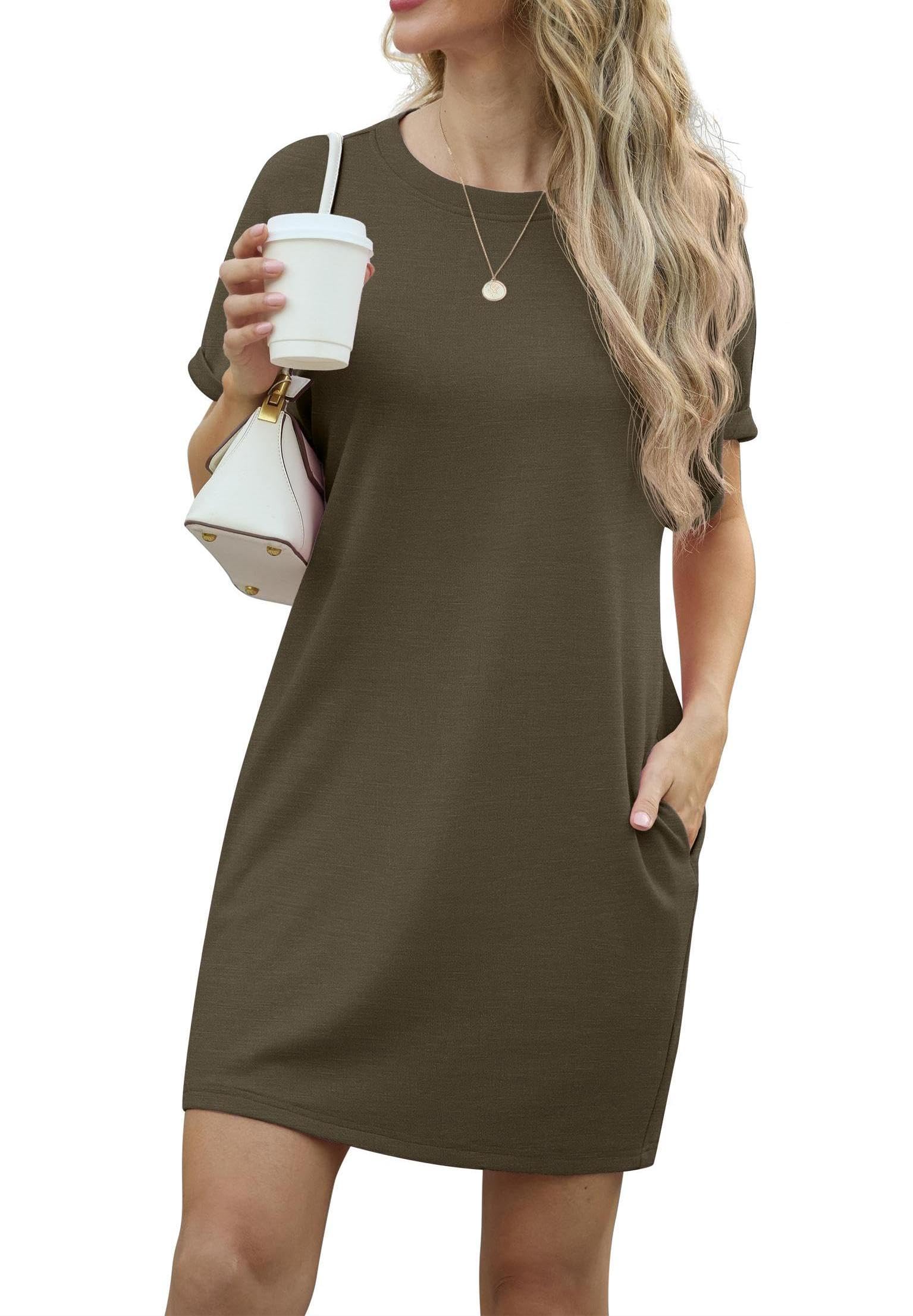 Vestito Lewina Donna – Girocollo Maniche Corte, Taglio A-Line Mini &amp; Tasche Tinta Unita Estate