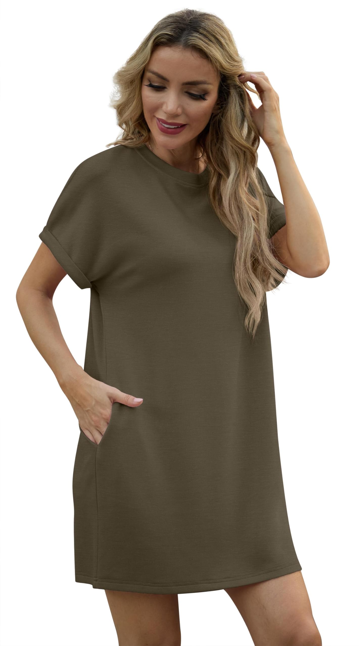Vestito Lewina Donna – Girocollo Maniche Corte, Taglio A-Line Mini &amp; Tasche Tinta Unita Estate