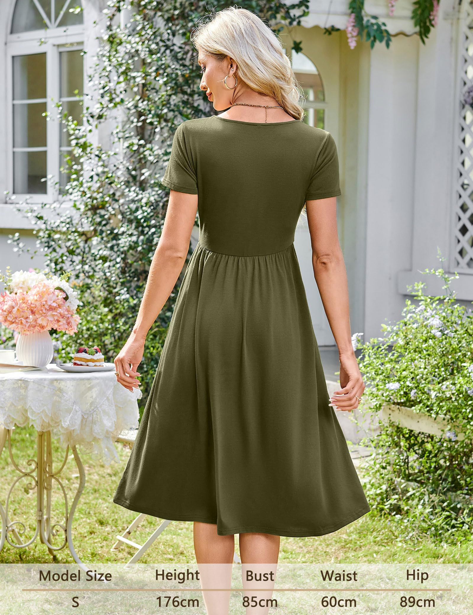 Abito Donna Maloi – Girocollo, Taglio A-Line Midi e Vita Elastica con Tasche Estate