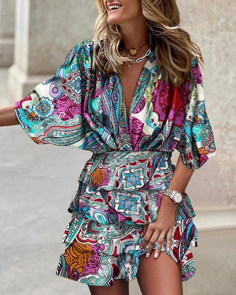 Ava | Vestito Boho da Donna con Stampa e Volant