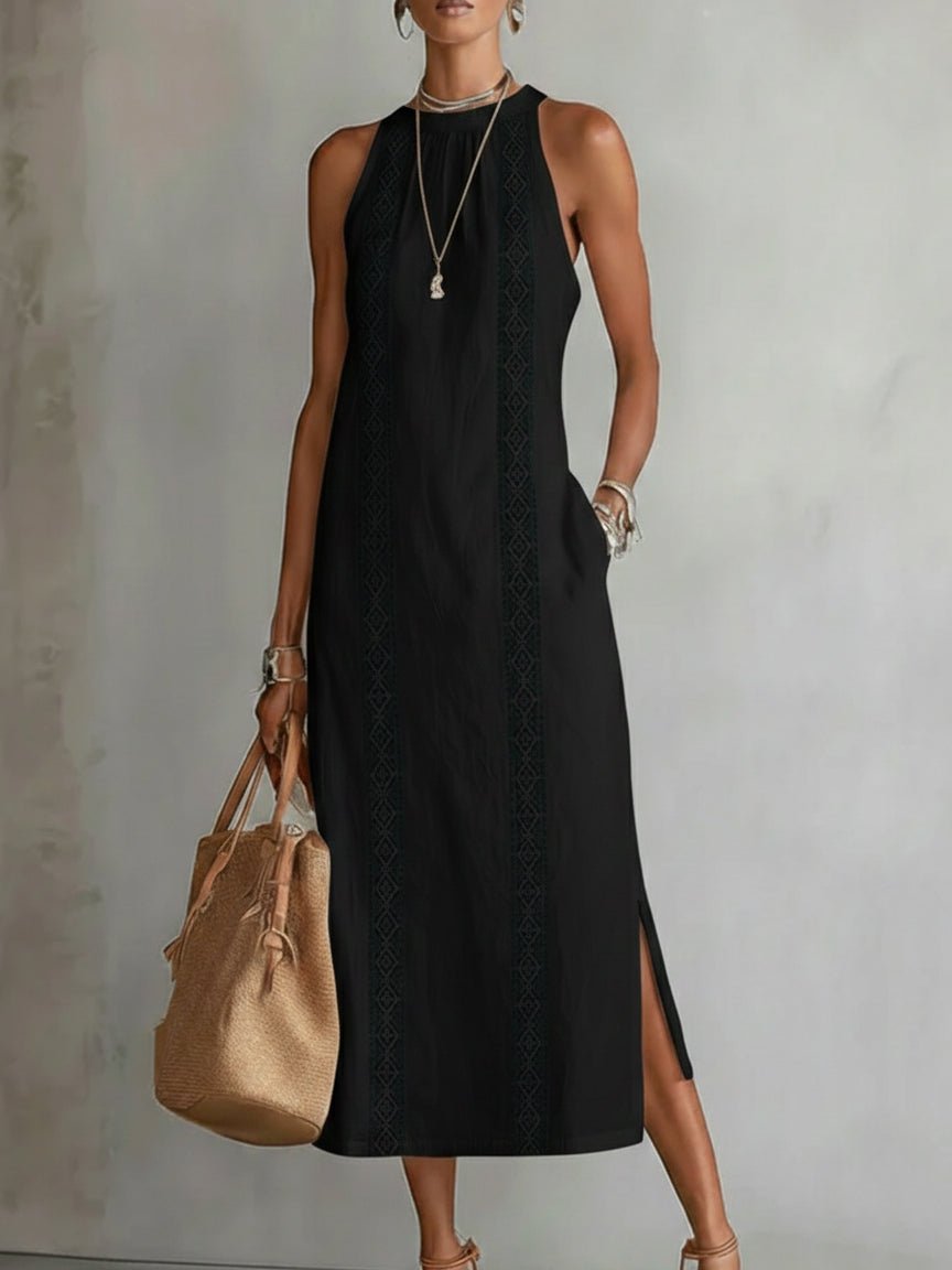 Ava | Vestito midi senza maniche ricamato da donna