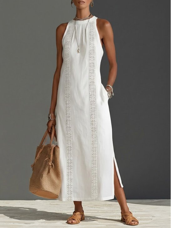 Ava | Vestito midi senza maniche ricamato da donna