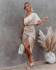 Ava | Abito midi monospalla da donna con drappeggio per uno stile elegante