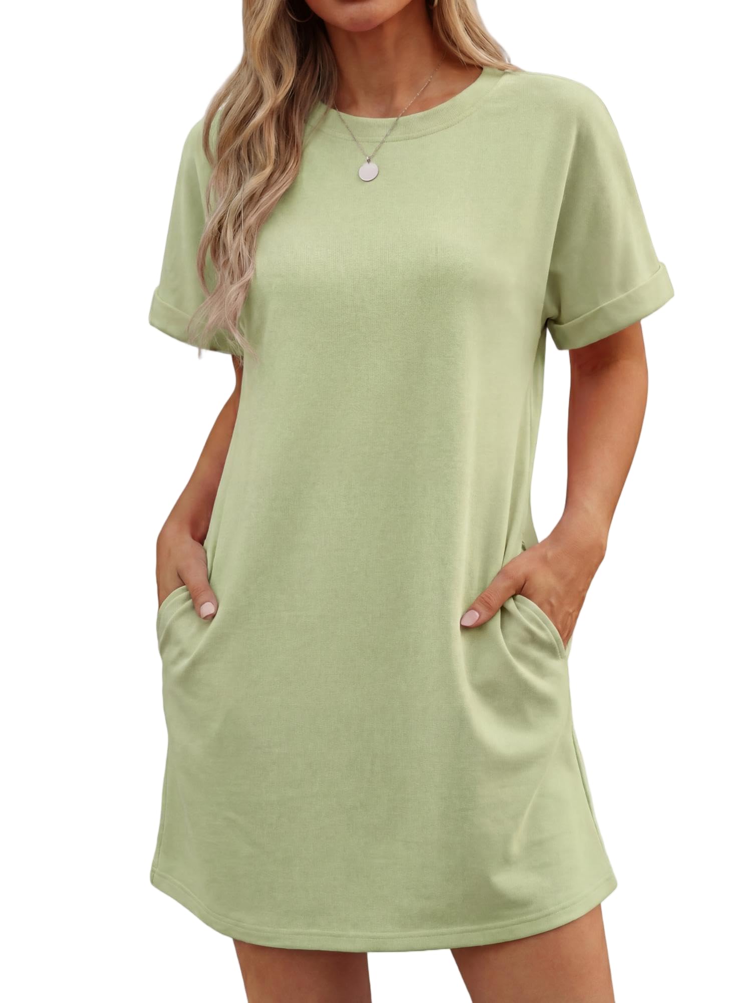 Vestito Lewina Donna – Girocollo Maniche Corte, Taglio A-Line Mini &amp; Tasche Tinta Unita Estate