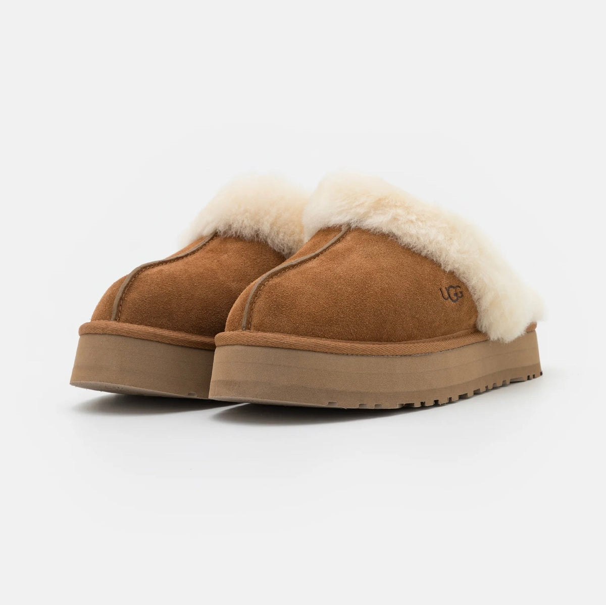 UGG Disquette Chestnut sabot donna in pelle scamosciata e montone marrone chestnut, vista frontale