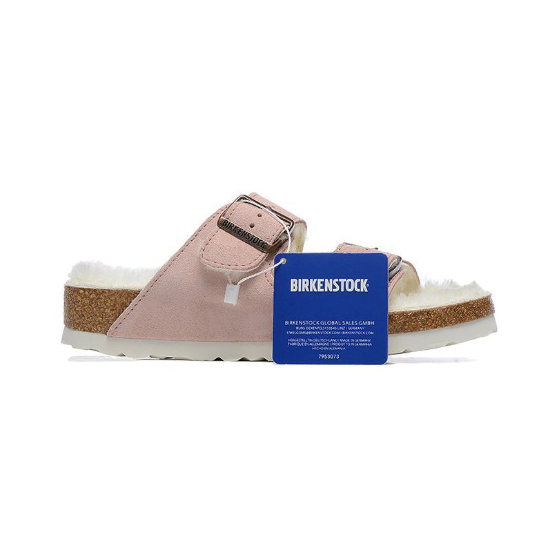 Birkenstock Arizona Shearling Pink sandali unisex in rosa - vista laterale