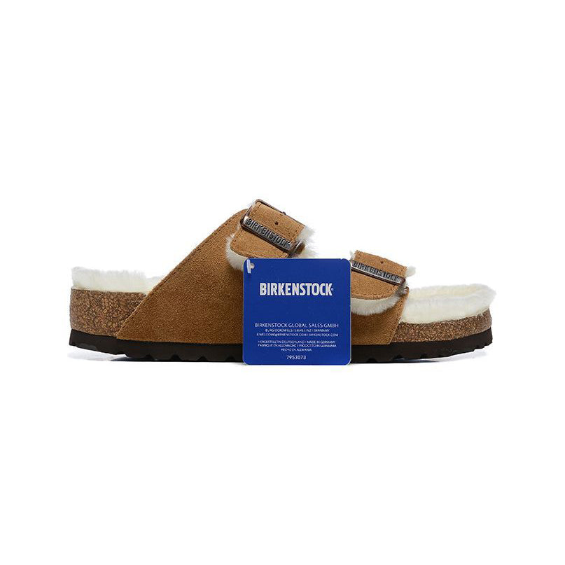 Birkenstock Arizona Shearling Light Brown sandali unisex in marrone chiaro - vista laterale