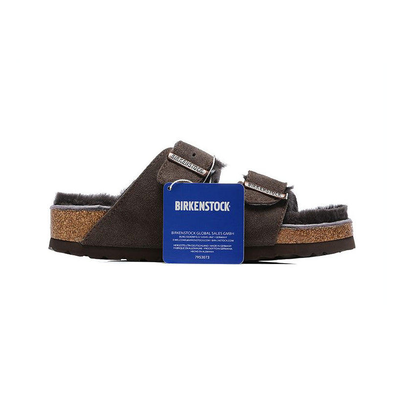 Birkenstock Arizona Shearling Dark Brown sandali unisex in marrone scuro - vista laterale