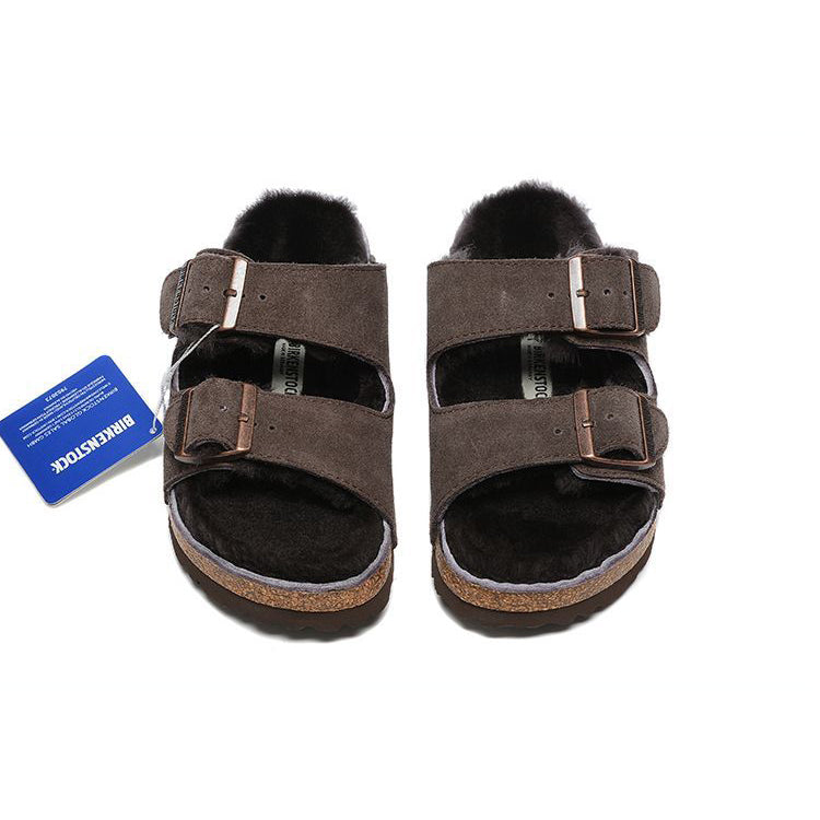 Birkenstock Arizona Shearling Dark Brown sandali unisex in marrone scuro - dettaglio suola