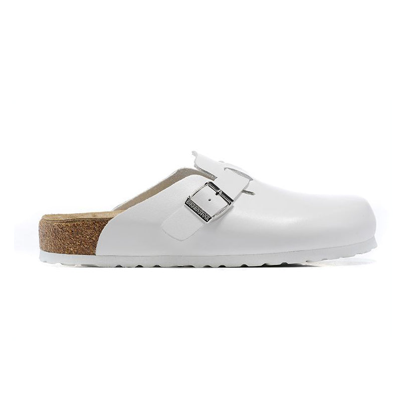 Birkenstock Boston Pelle White ciabatte unisex in bianco - vista laterale