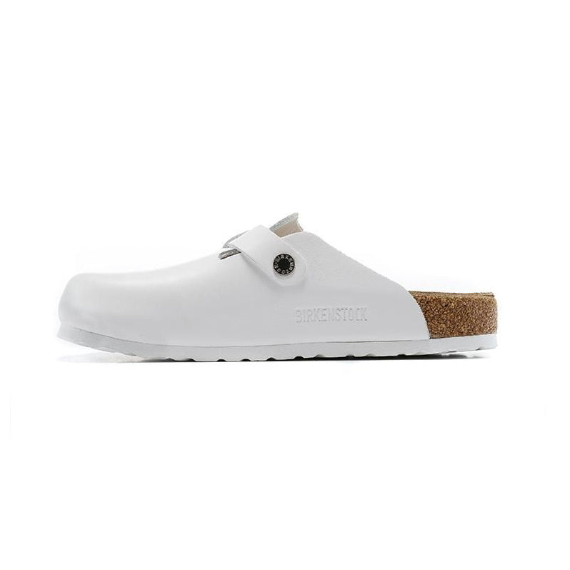 Birkenstock Boston Pelle White ciabatte unisex in bianco - vista frontale