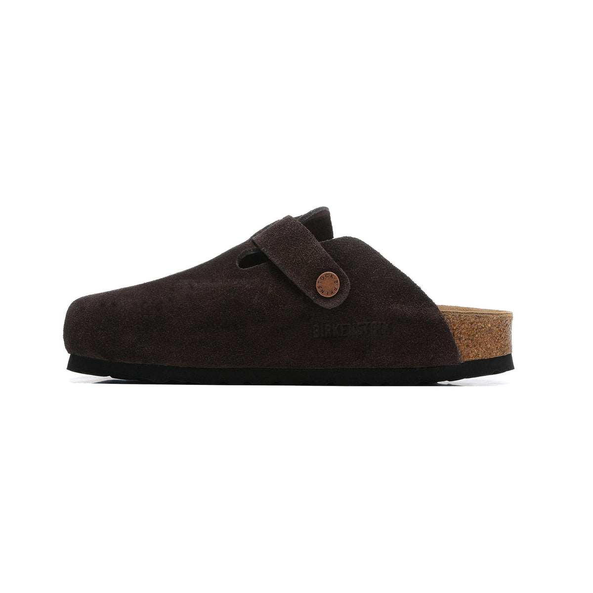 Birkenstock Boston Dark Brown ciabatte unisex in marrone scuro - vista frontale