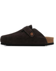 Birkenstock Boston Dark Brown ciabatte unisex in marrone scuro - vista frontale