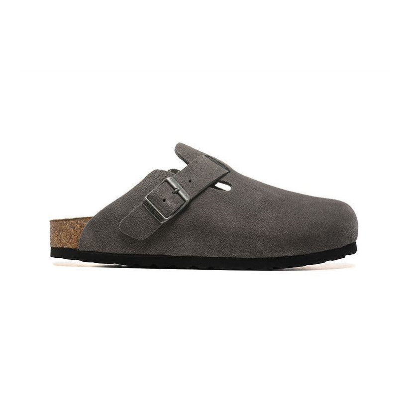 Birkenstock Boston Grey ciabatte unisex in grigio - vista laterale