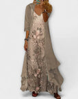 Beatrice | Completo Abito Maxi Donna con Scollo a V e Motivo Floreale