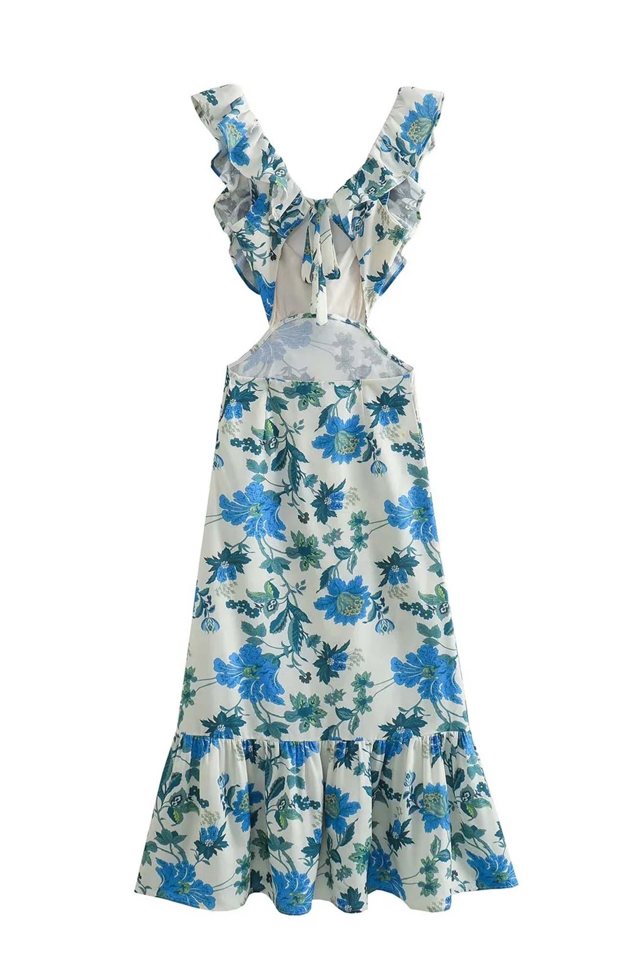 Bethany | Abito lungo elegante da donna con volant e stampa floreale