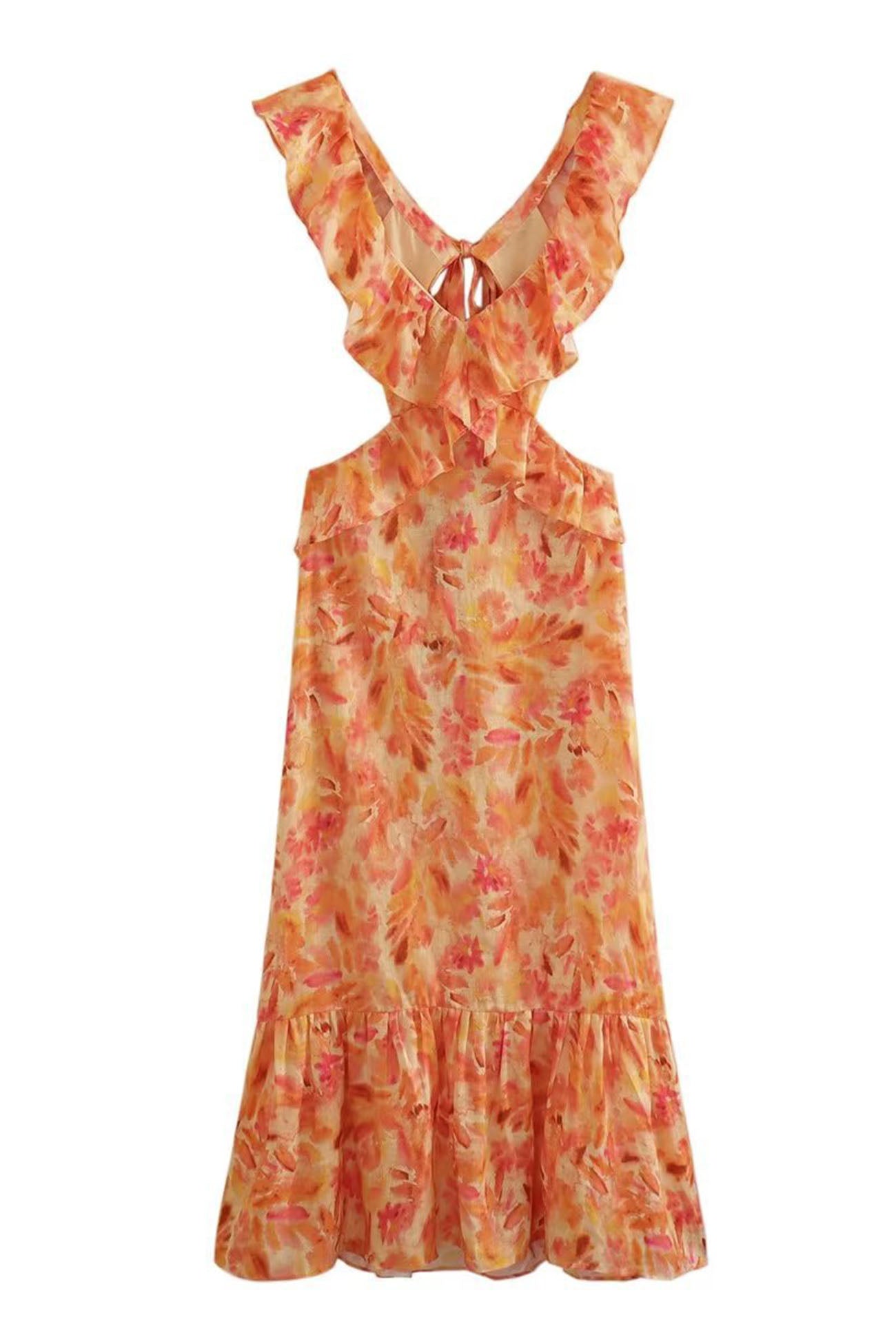 Bethany | Abito lungo elegante da donna con volant e stampa floreale