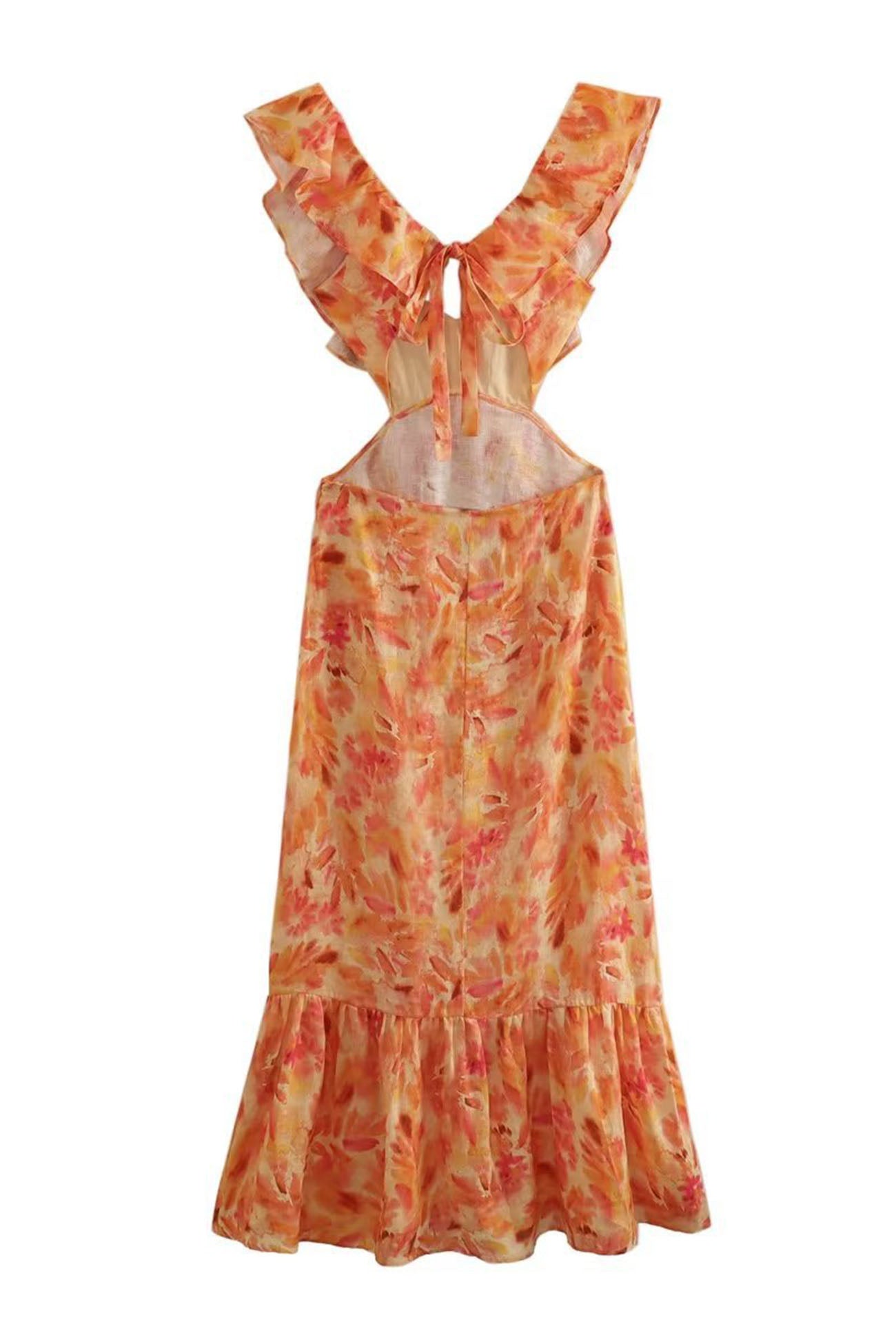 Bethany | Abito lungo elegante da donna con volant e stampa floreale