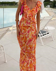 Bethany | Abito lungo elegante da donna con volant e stampa floreale