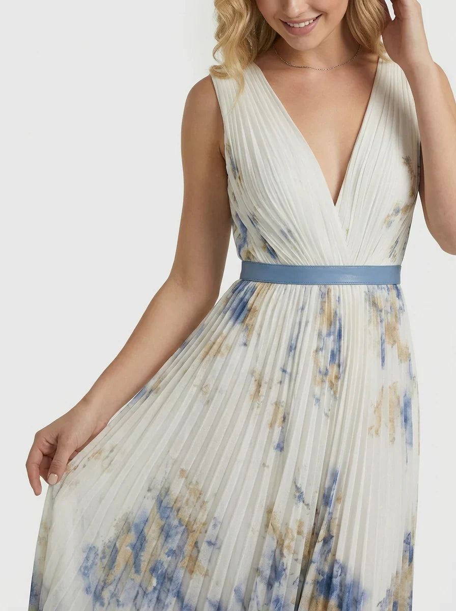 Betty | Abito lungo senza maniche da donna con scollo a V e stampa