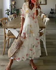 Bianca | Abito lungo da donna boho con stampa e scollo a V