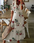Bianca | Abito lungo da donna boho con stampa e scollo a V