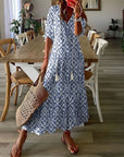 Bianca | Abito lungo da donna boho con stampa e scollo a V