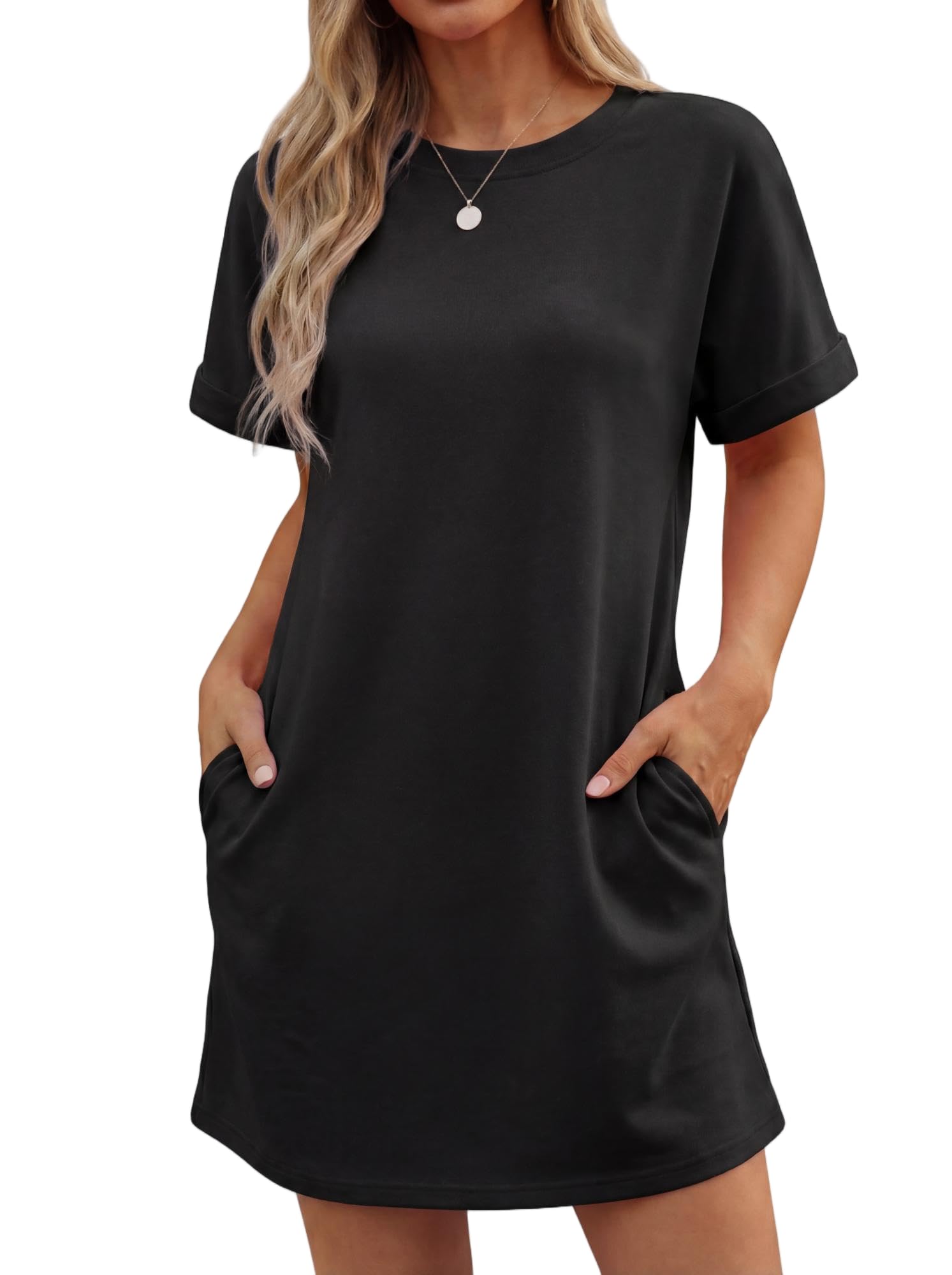 Vestito Lewina Donna – Girocollo Maniche Corte, Taglio A-Line Mini &amp; Tasche Tinta Unita Estate