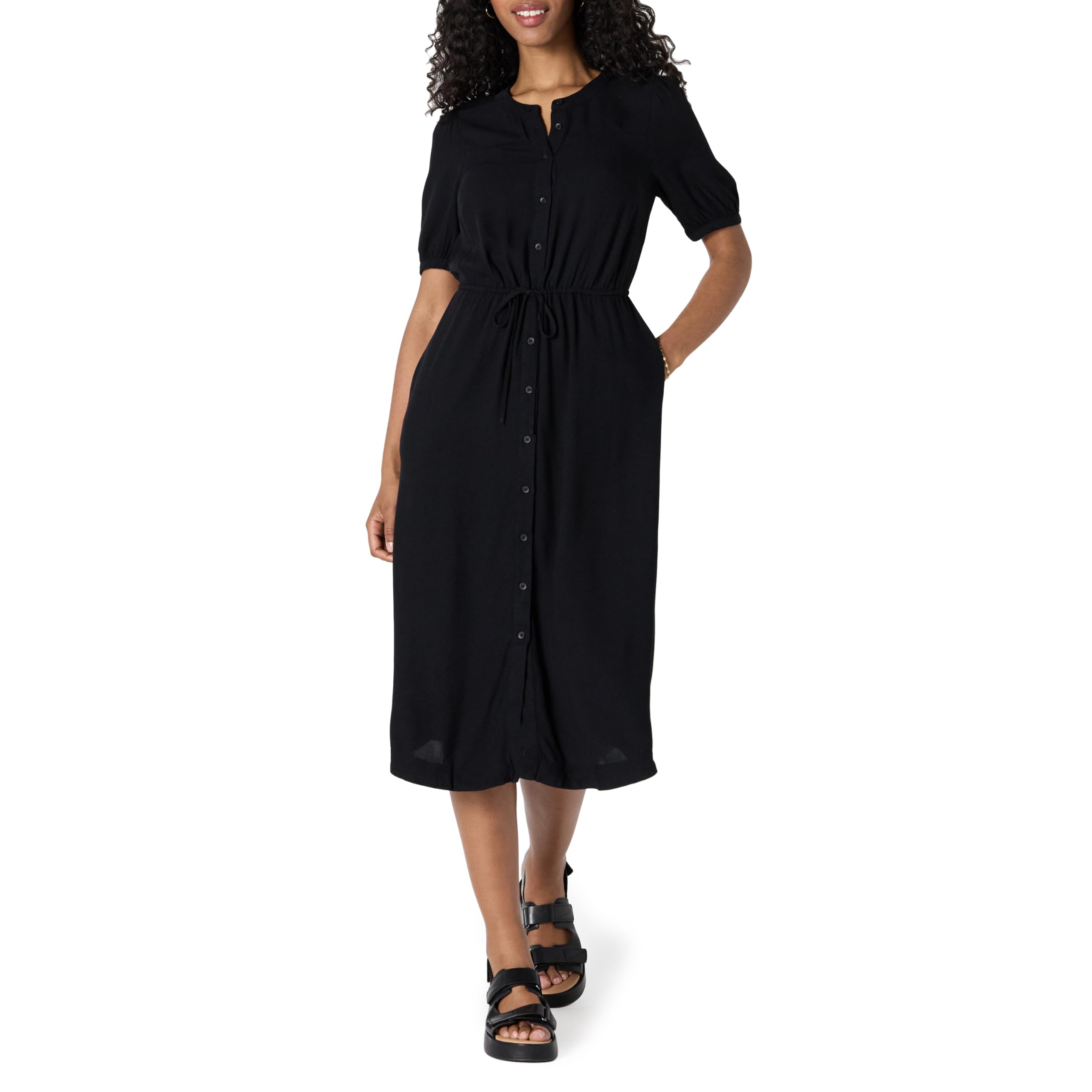 Vestito Donna Krishna – Taglio A-Line Sagomato, Maniche Corte e Gonna Midi Svasata con Tasche