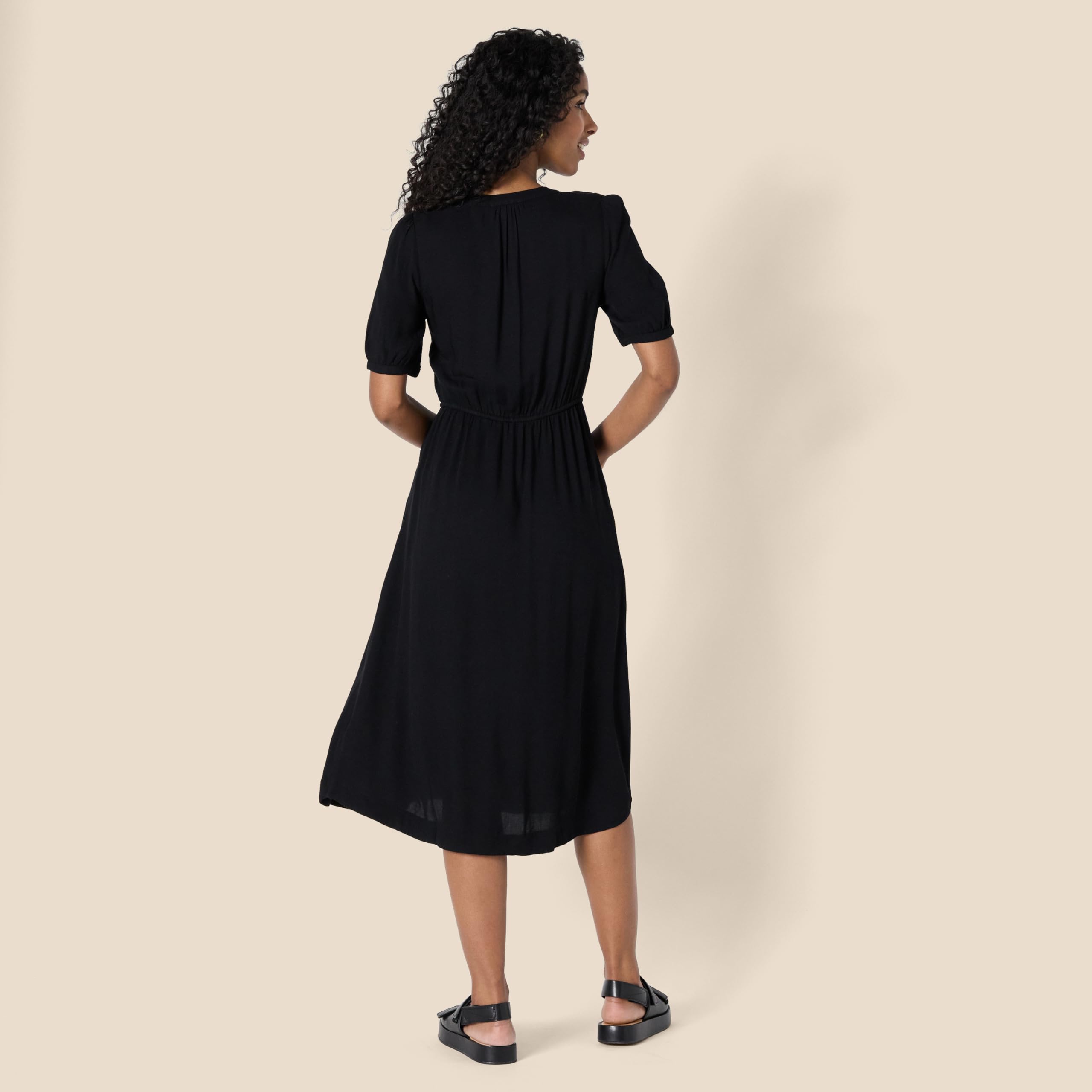 Vestito Donna Krishna – Taglio A-Line Sagomato, Maniche Corte e Gonna Midi Svasata con Tasche