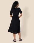 Vestito Donna Krishna – Taglio A-Line Sagomato, Maniche Corte e Gonna Midi Svasata con Tasche
