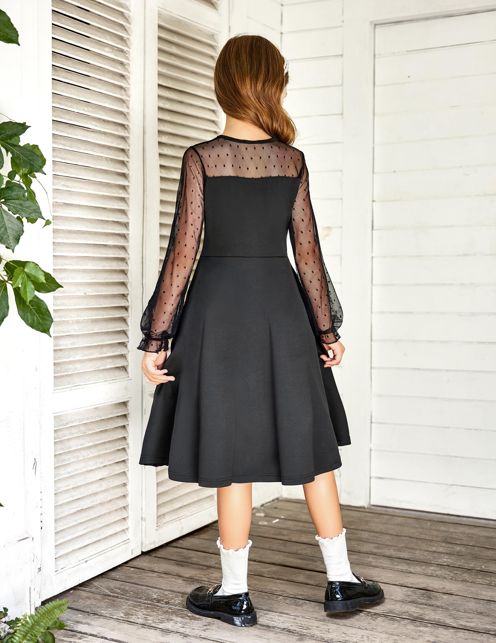 Vestito Aishi per Ragazza – Maniche Lunghe in Mesh, Taglio A-Line e Vita Alta con Tasche