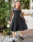 Vestito Aishi per Ragazza – Maniche Lunghe in Mesh, Taglio A-Line e Vita Alta con Tasche