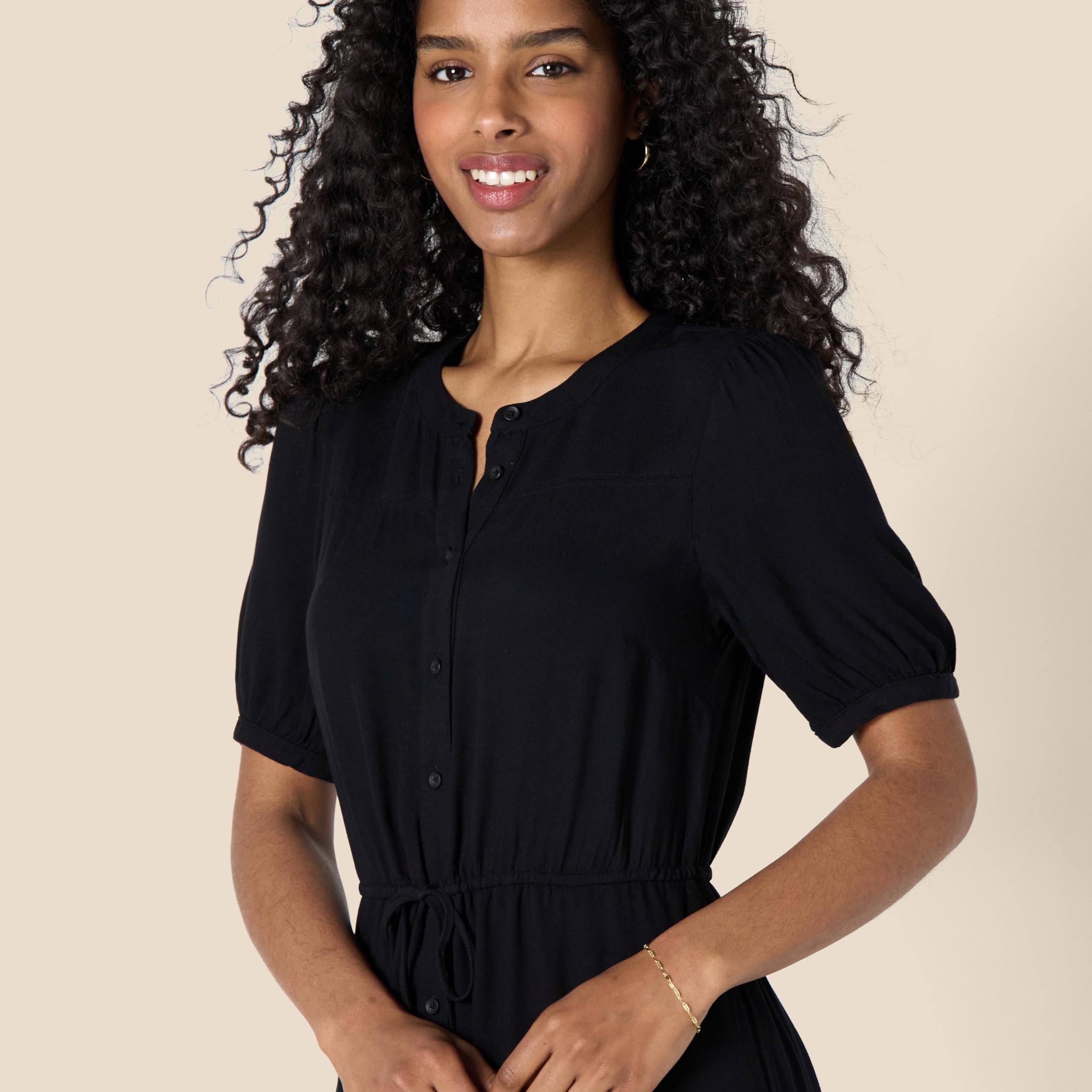 Vestito Donna Krishna – Taglio A-Line Sagomato, Maniche Corte e Gonna Midi Svasata con Tasche